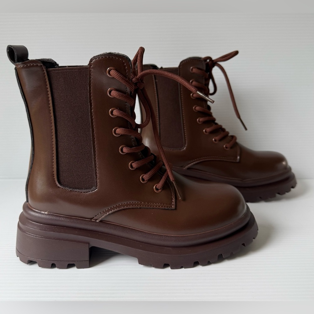 Women's Lace-Up Chelsea Boots Brown Vegan Leather